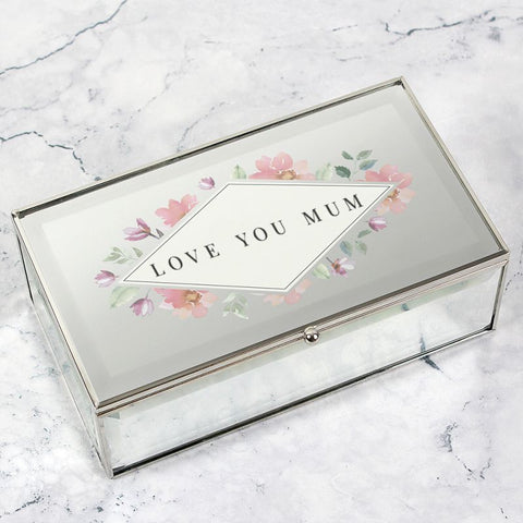 Personalised Floral Watercolour Mirrored Jewellery Box